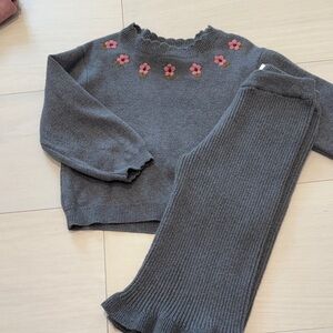 Zara baby girl 2T Gray Knit Matching Set with Pink Flower Embroidery